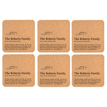 Set Of Six 'Personalised Family' Cork Coasters, 3 of 3