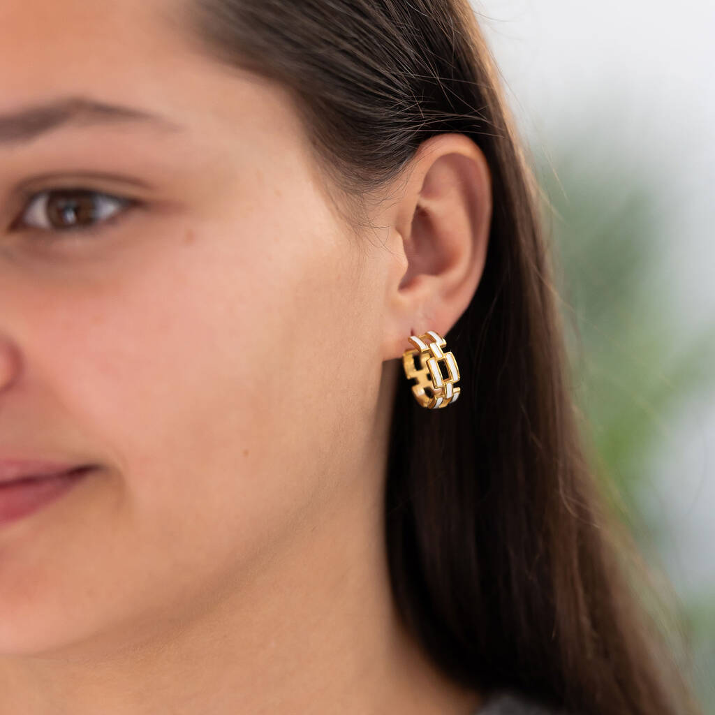 Enamel Link Hoop Earrings, 1 of 4
