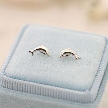 Sterling Silver Dolphin Stud Earrings, 2 of 8