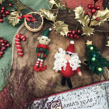 Handmade Felt Cheeky Elf Hanging Christmas Decoration, 3 of 6