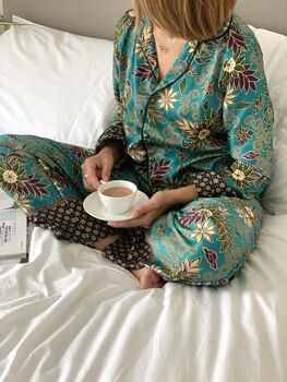 Turquoise Silky Long Pyjama Set, 4 of 4