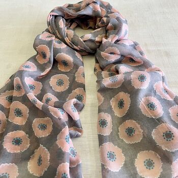 Stocking Filler Grey And Pink Poppy Print Scarf, 2 of 4