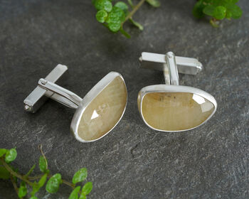 Natural Yellow Sapphire Cufflinks In Sterling Silver, 3 of 3