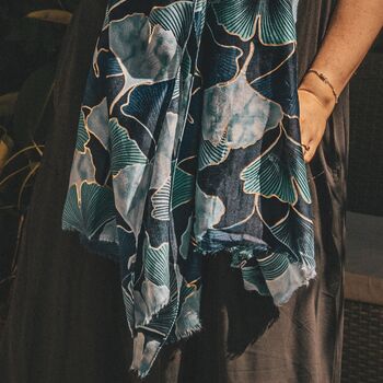 Blue Mix Ginkgo Leaf Print Scarf, 3 of 3