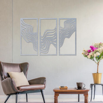 Wooden Abstract Wave Wall Art Set Modern Triptych Design, 9 of 10