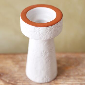Stamped White And Terracotta Candlestick Holder, 9 of 10