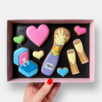 Engagement Congratulations Iced Biscuits And Macarons Hamper Gift, 2 of 6
