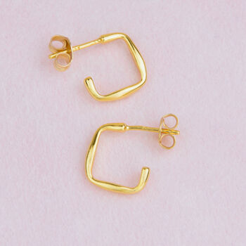 Gold Square Little Hoop Earrings, 2 of 7