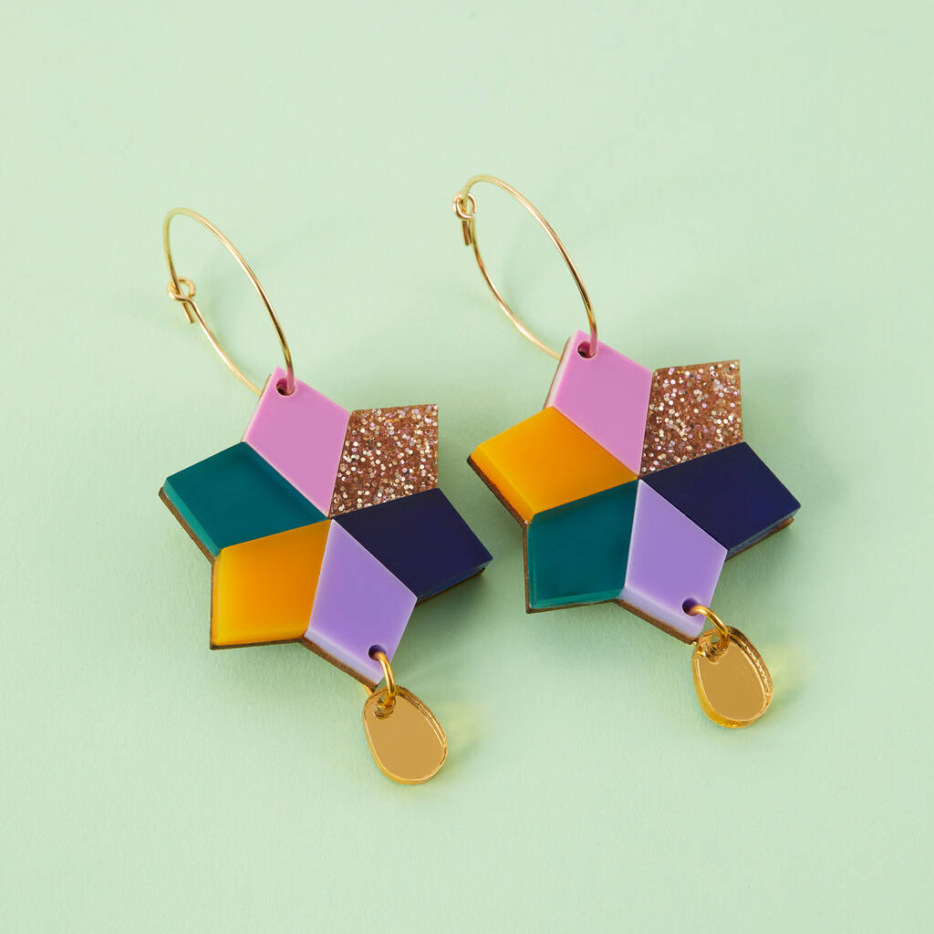 Colourful Patterned Statement Earrings In Blue By Natalie Lea Owen