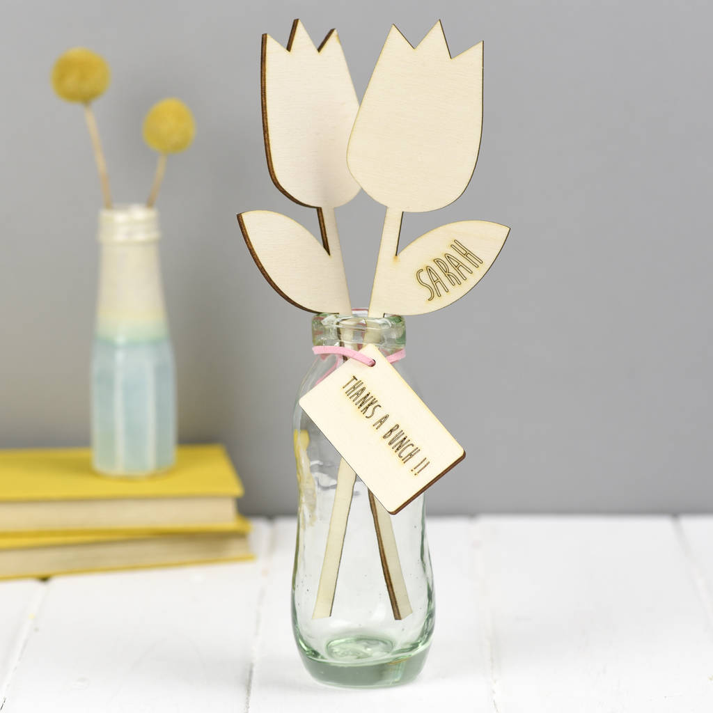 personalised wooden flowers thank you gift by we are scamp
