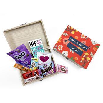 Personalised Vibrant Floral Vegan Chocolate Snacks Box, 6 of 9