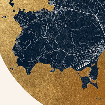 Ibiza Map Print: Gold Leaf Circular Screen Print, 5 of 5
