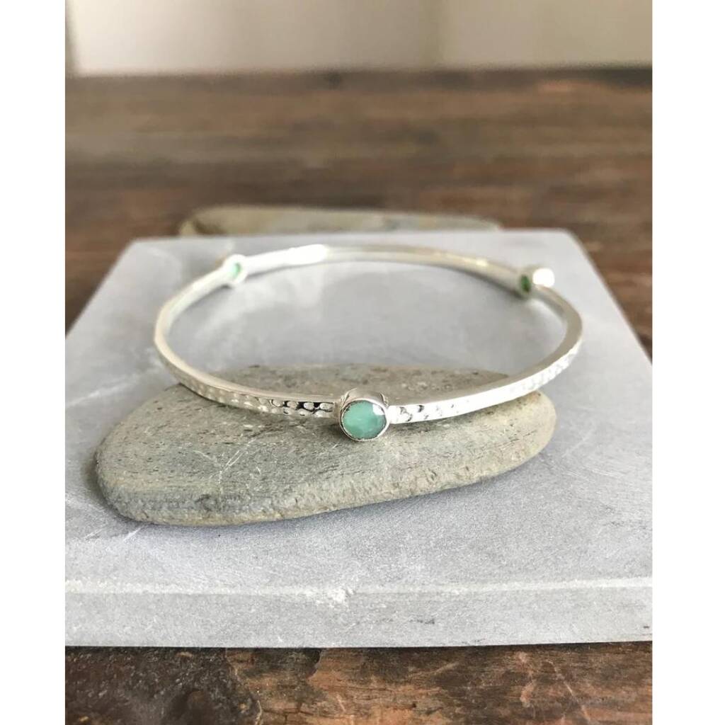 925 Silver Tri Stone Bangle, Chrysophrase, 1 of 3