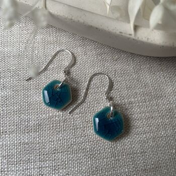 Tiny Turquoise Ceramic Hexagon Dangles, 3 of 7