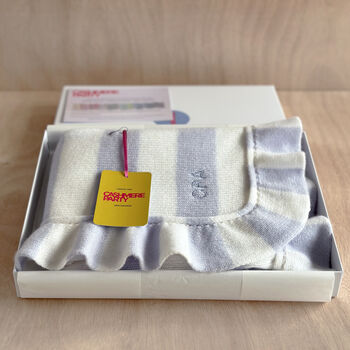 Personalised Cashmere Frill Baby Blanket In Light Blue, 3 of 9