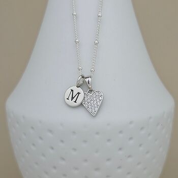 Personalised Silver Ball Chain Necklace With Cz Heart, 2 of 5