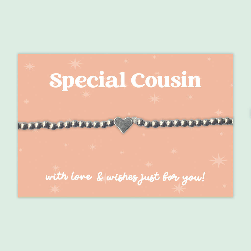 Special Cousin Heart Charm Stretch Bracelet, Stainless Steel, 1 of 4