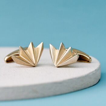 Geometric 9ct Gold Cufflinks. Fan Shape, 5 of 6