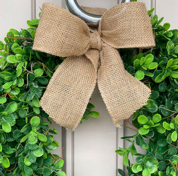 All Year Round Buxus Door Wreath With Hessian Bow, 3 of 3