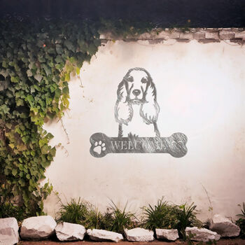 Custom Cocker Spaniel Welcome Metal Wall Art Sign For Home And Garden Decor, 4 of 11