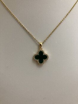 Double Sided Single Clover Charm Necklace Emerald Black, 4 of 10