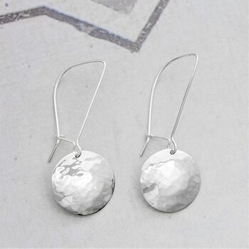 Circular Hammered Silver Drop Earrings, 2 of 6