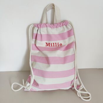 Nautical Striped Cotton Drawstring Bag Backpack, 3 of 12