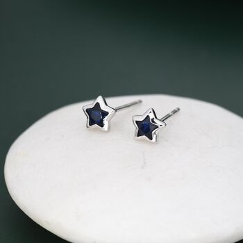 Sterling Silver Darkest Blue Cz Star Stud Earrings, 3 of 12