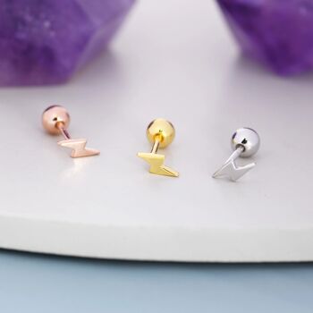 Extra Tiny Lightning Bolt Barbell Earrings In Sterling Silver, 6 of 12