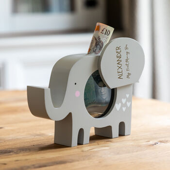 Personalised My First Elephant Money Box New Baby Gift, 4 of 6