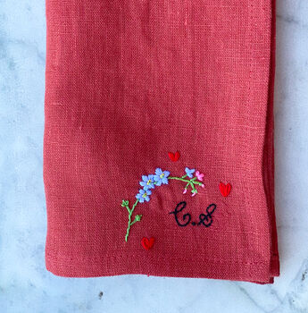 Personalised Forget Me Not Embroidered Linen Napkins, 2 of 4
