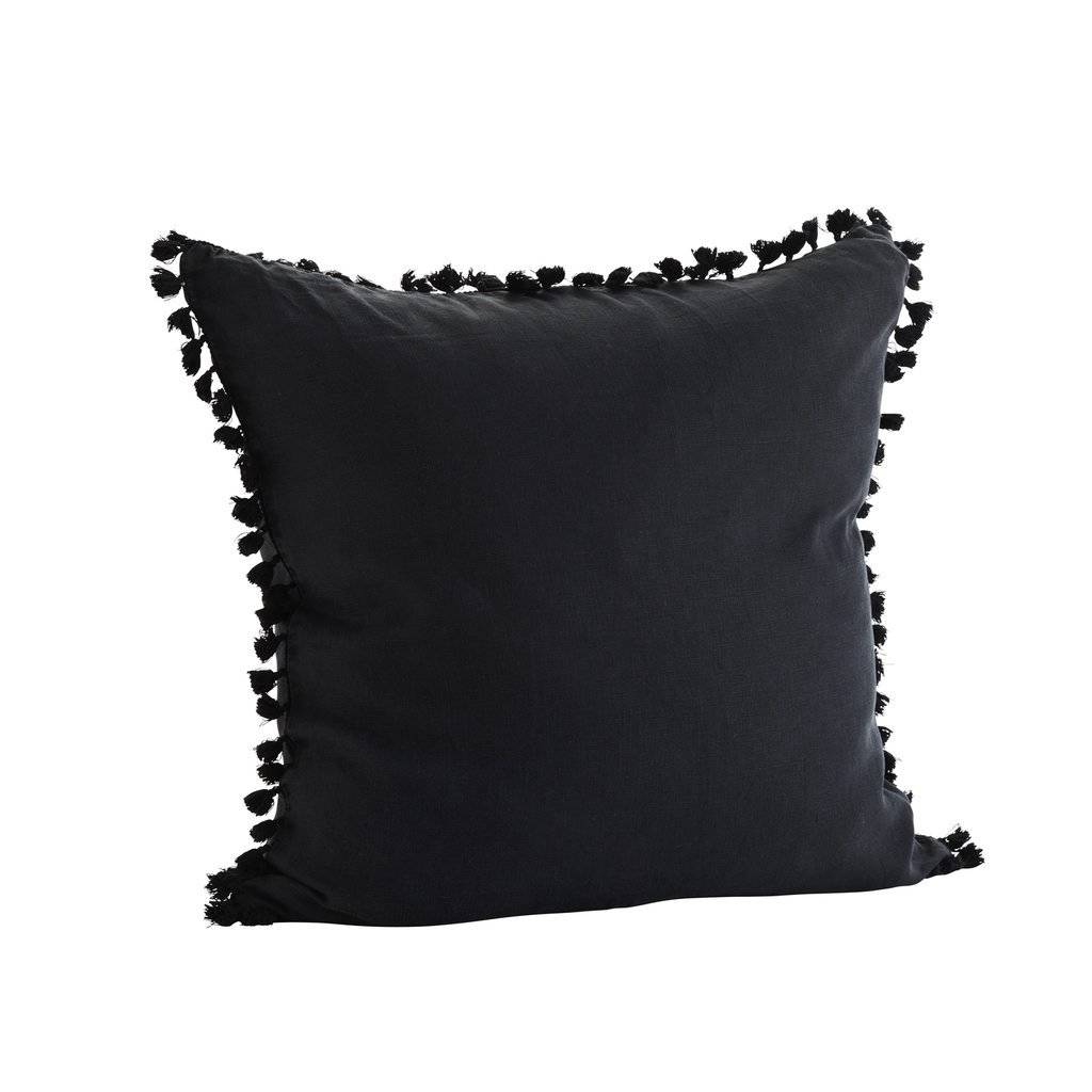 Black Linen Cushion Cover With Tassels By The Little House Shop