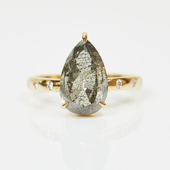 Pear Salt And Pepper Diamond Engagement Ring, 18ct Gold, 2 of 8