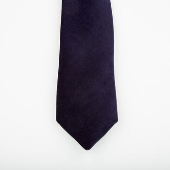 Mens Midnight Navy Velvet Slim Style Tie, 6 of 8