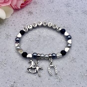 Personalised Horse + Horse Shoe Charm Bracelet, 9 of 9
