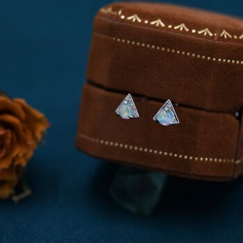 Tiny Opal Triangle Stud Earrings In Sterling Silver, 2 of 11