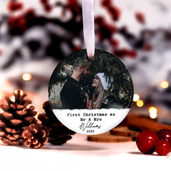 First Christmas Married Custom Mr And Mrs Photo Bauble, 12 of 12