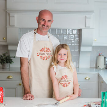 Personalised Adult And Child Matching Pizza Apron Set, 2 of 12