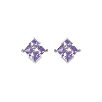 Sterling Silver Princess Cut Birthstone Earrings June Alexandrite, 2 of 5