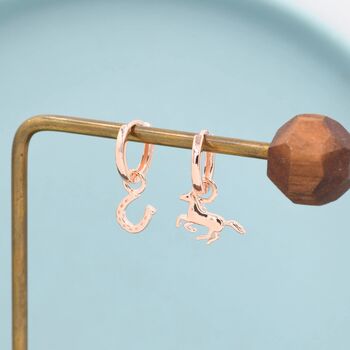 Mismatched Horse And Horseshoe Huggie Hoops In Sterling Silver, 6 of 10