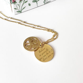 Personalised 'Four Leaf Clover' Engraved Lucky Necklace, 4 of 9