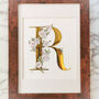 R Is For Rose Illuminated Botanical Letter Print, thumbnail 1 of 6