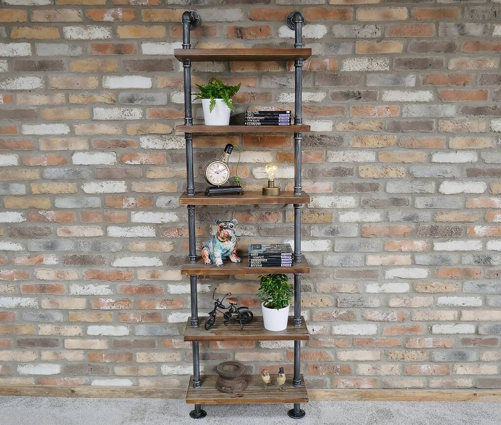 Tall Industrial Wall Pipe Shelves, Pipe Shelving Unit