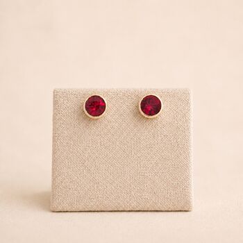 7mm Gold Plated Sterling Silver Ruby Cz Stud Earrings, 3 of 6