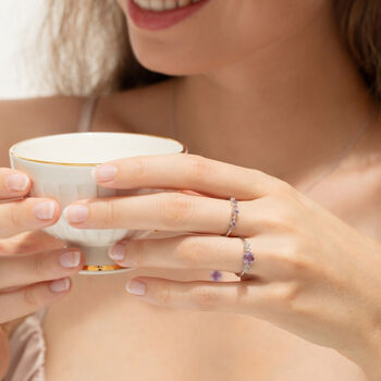 Pink Sapphire And Amethyst Stackable Half Eternity Band In Sterling Silver And Gold, 11 of 12