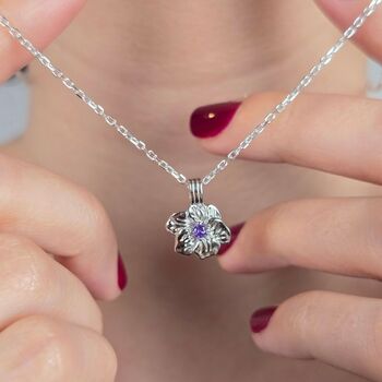 Amethyst February Violet Birthflower Silver Necklace, 2 of 3