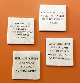 Set Of Four Marble Famous Rugby Quotes Coasters, 5 of 5