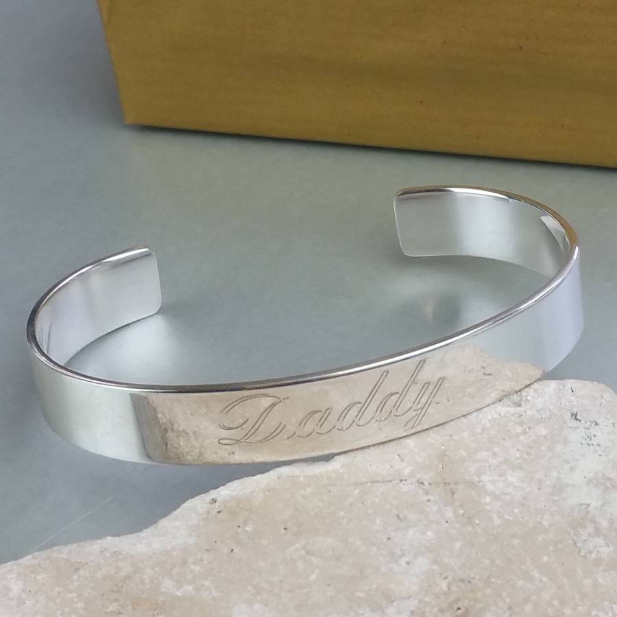 personalised men's open silver cuff bracelet by davidlouis design