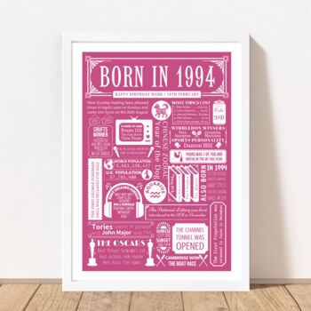1994 Personalised 30th Birthday Fact Print Gift, 6 of 10