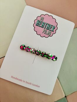 Pink, Green And Silver Thin Bubble Hair Clip / Colourful Resin Slide / Birthday Gift For Friend / Hair Accessory, 5 of 5